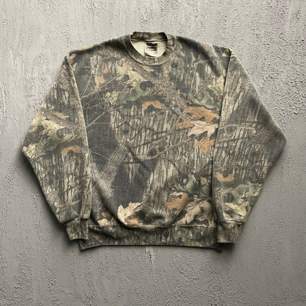 Vintage Camouflage Sweatshirt Mens Large Brown 90s Jerzees Outdoors